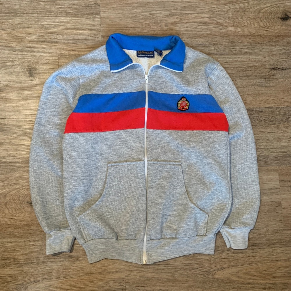 Vintage 80s Goldenwood California Sportswear Striped Zip Up Sweatshirt Gray Med